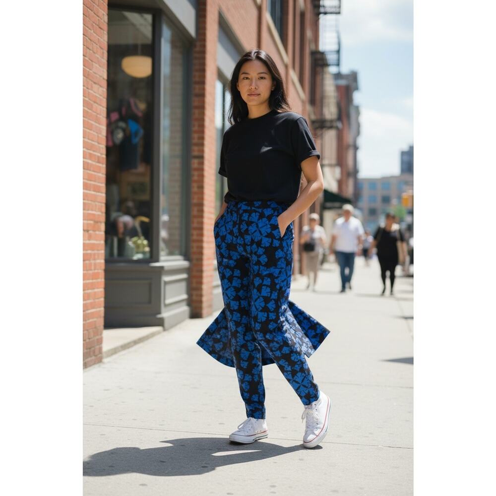 Diane Von Furstenberg DVF Silk Blend Pleated Pants Women 0 XS Blue Black Floral
